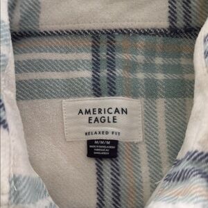 American Eagle Outfitters Green and White and blue Button Down Flannel Shirt